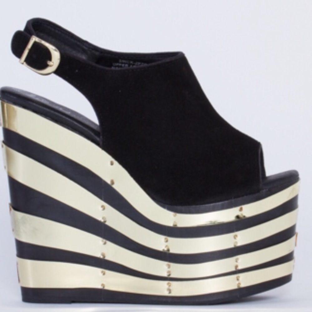 Jeffery Campbell Black Suede and Gold platforms!